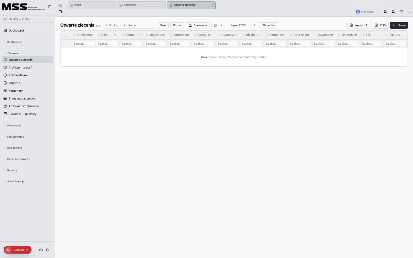 SaaS transportu kontenerowego - terminale, B/L i statusy: zrzut ekranu 4