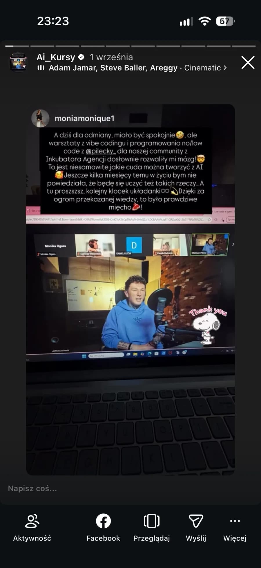 Instastory uczestniczki: warsztaty z vibe codingu dosłownie rozwaliły mi mózg, to było prawdziwe mięcho